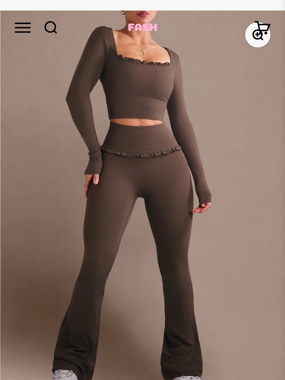 Fashioness Women's Brown High-Waist Flare Leggings & Crop Top Set